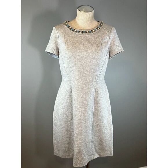 Eliza J Short Sleeve Jersey Knit Embellished Dress in Gray Size 8 - Picture 1 of 8